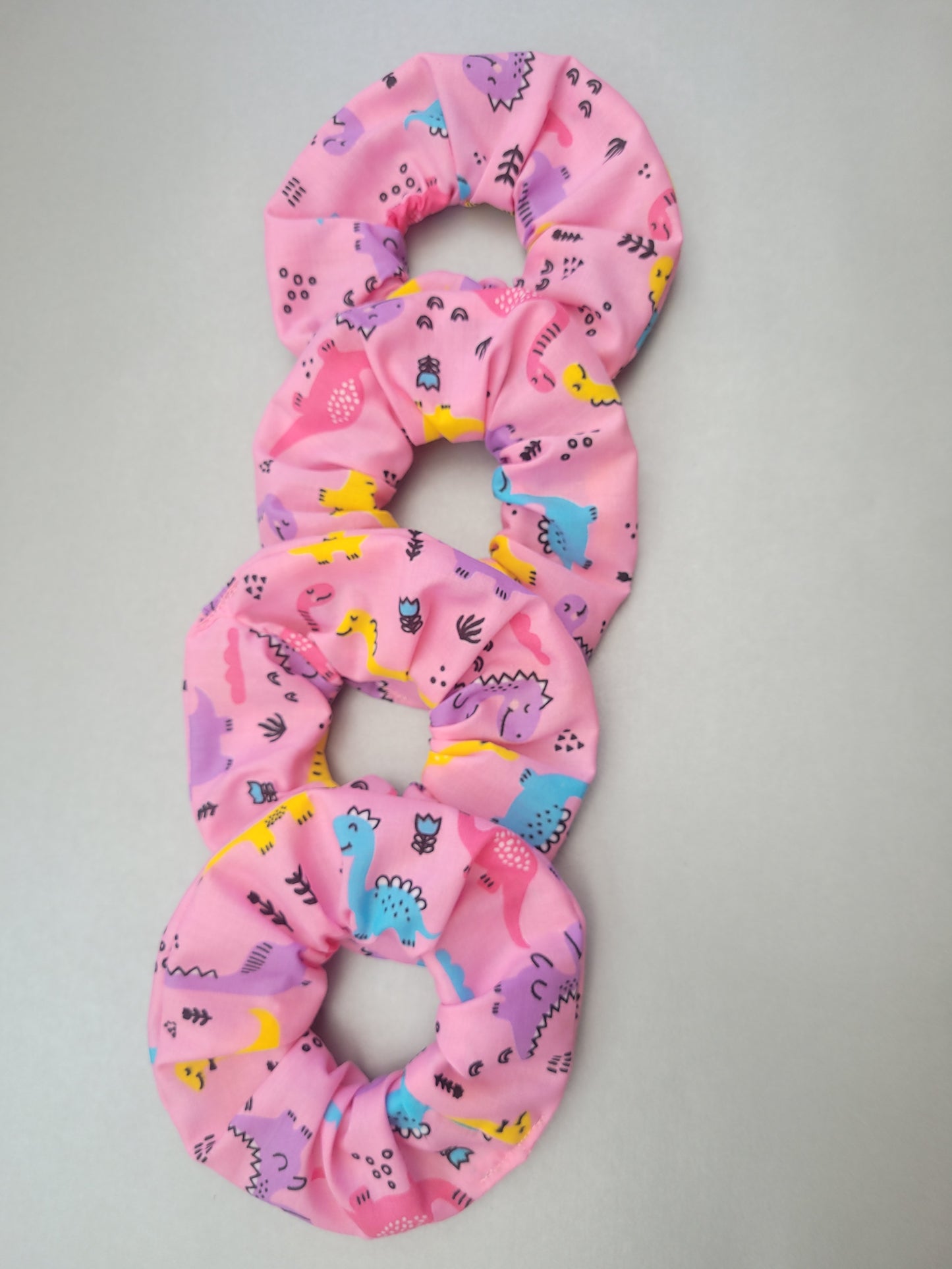 Pink Dinosaur pattern large scrunchie, Dinosaur themed elasticated hair accessory, funky dinosaurs for girls