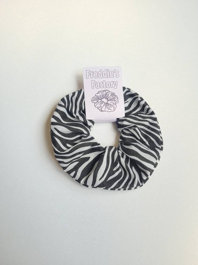 Zebra Print Large Elasticated Scrunchie, messy bun hair accessory