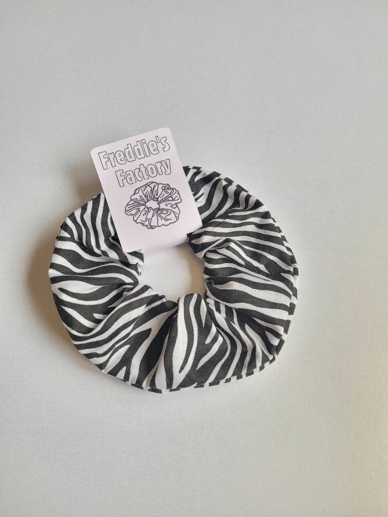 Zebra Print Large Elasticated Scrunchie, messy bun hair accessory