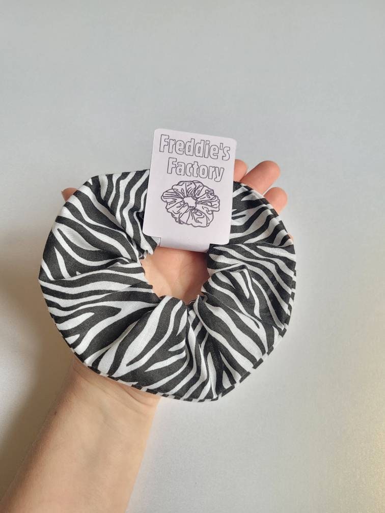 Zebra Print Large Elasticated Scrunchie, messy bun hair accessory