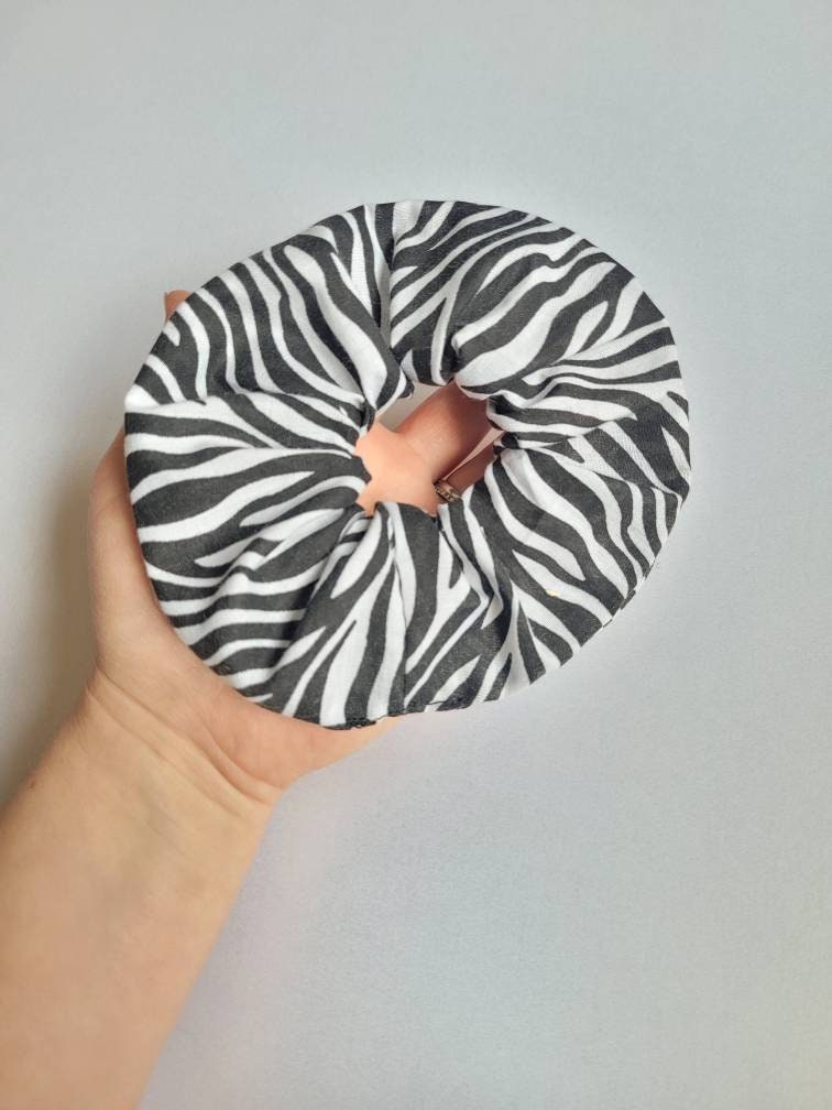 Zebra Print Large Elasticated Scrunchie, messy bun hair accessory