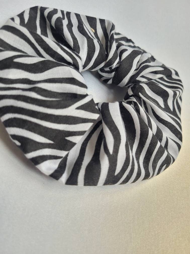 Zebra Print Large Elasticated Scrunchie, messy bun hair accessory
