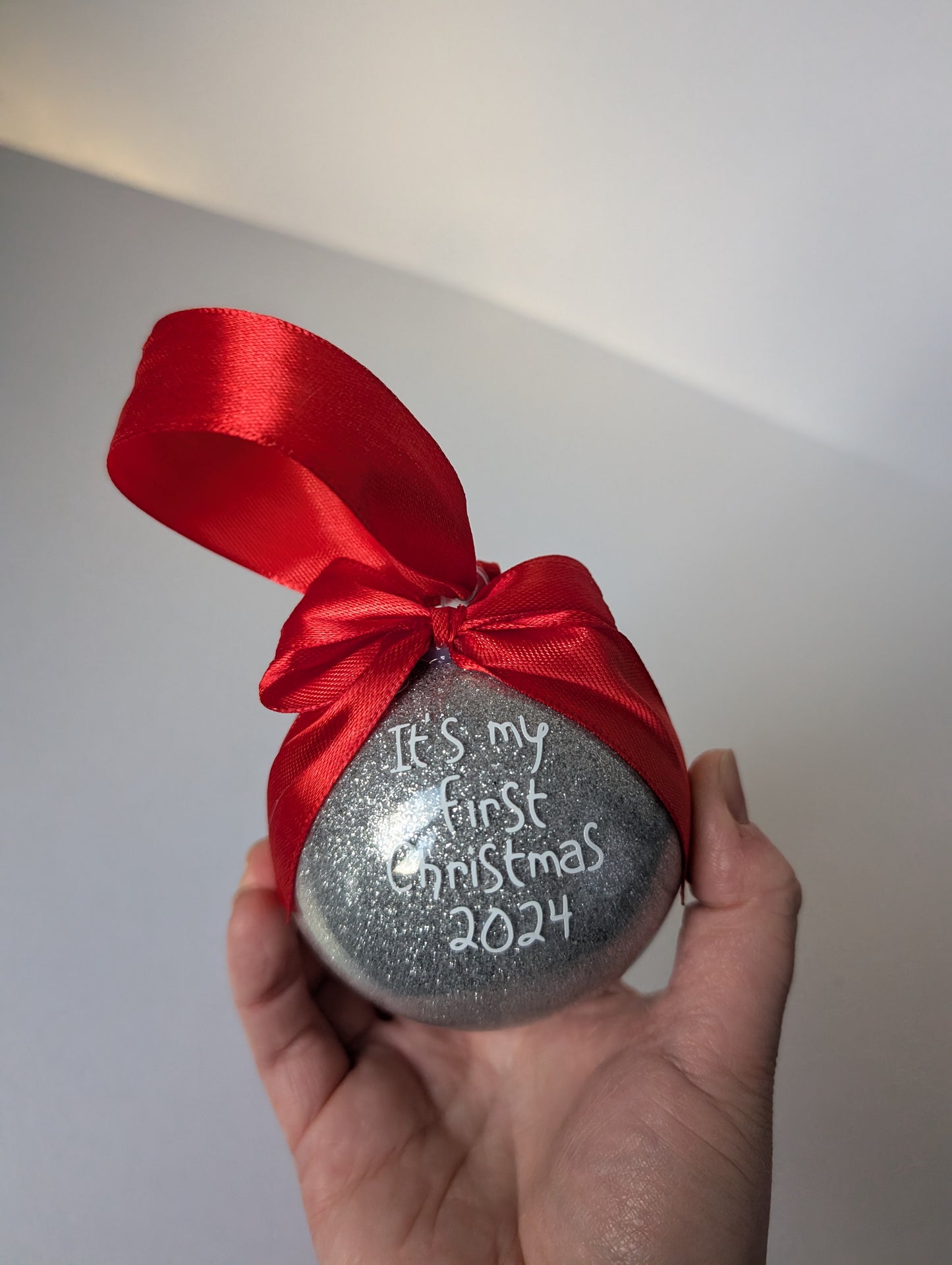 Handmade Christmas Bauble 2024, Glitter Bauble "It's my first Christmas 2024"