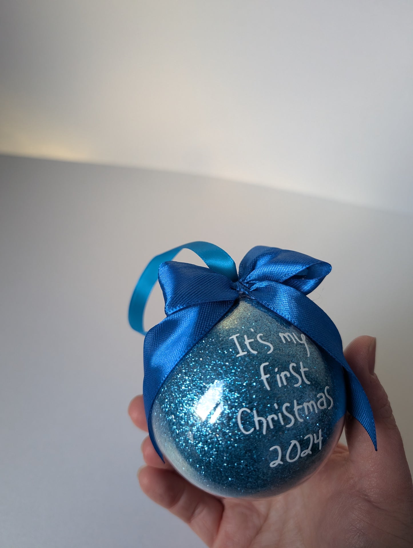 Handmade Christmas Bauble 2024, Glitter Bauble "It's my first Christmas 2024"