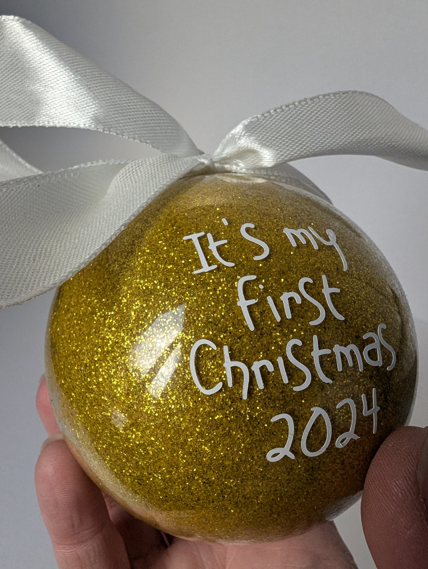 Handmade Christmas Bauble 2024, Glitter Bauble "It's my first Christmas 2024"