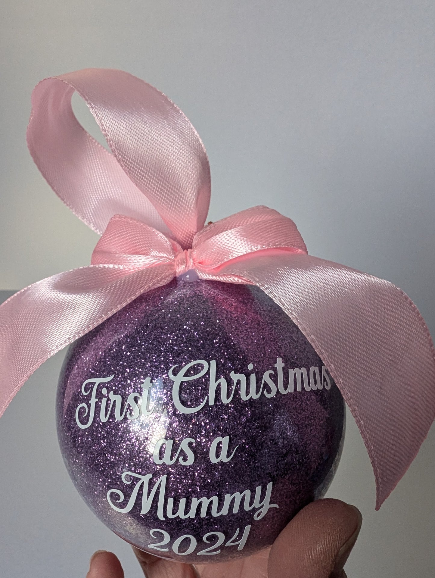 Handmade Christmas Bauble 2024, Glitter Bauble which can be personalised with any name, First Christmas as Mummy/Daddy/Grandad/Nanny