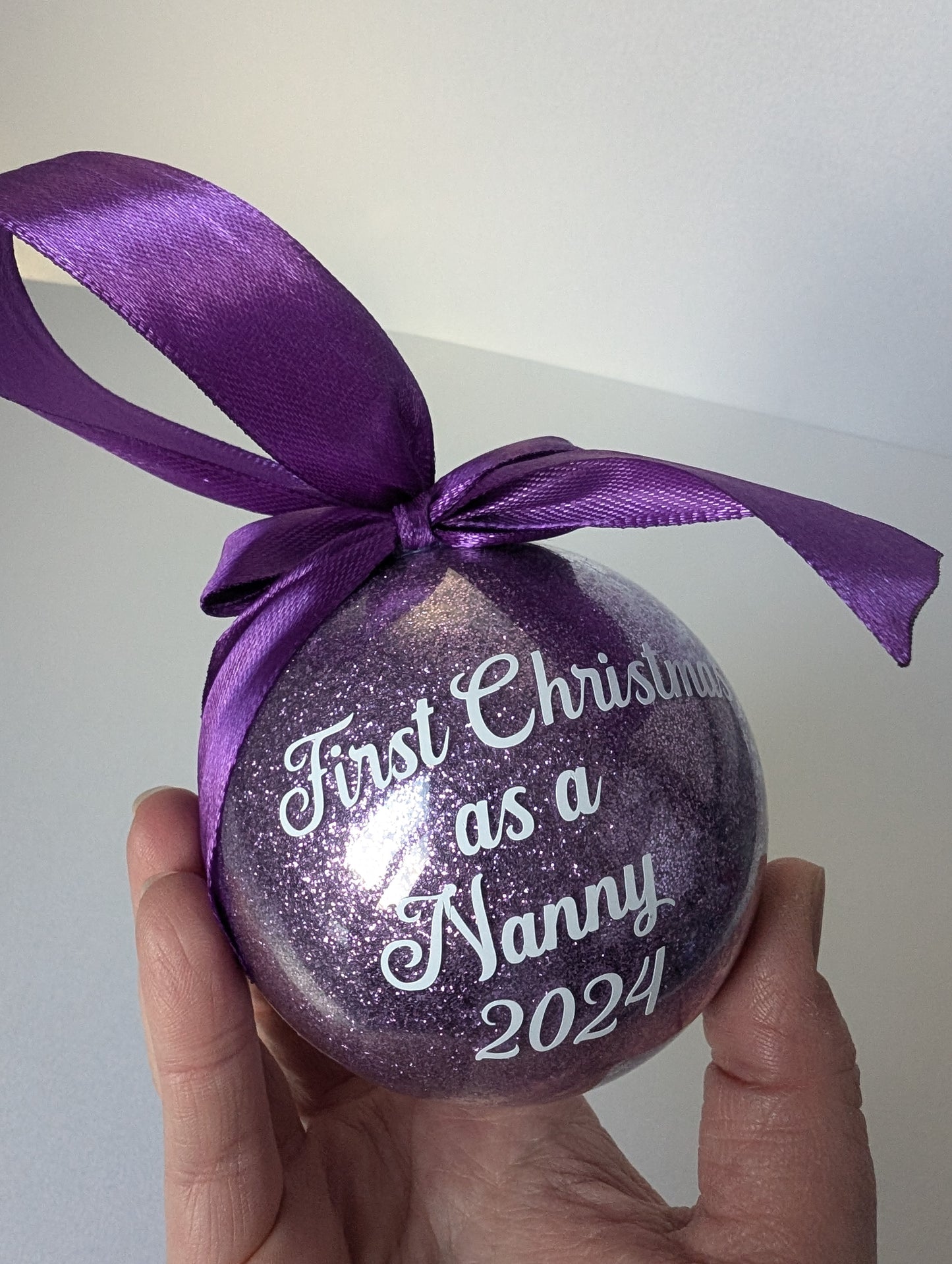 Handmade Christmas Bauble 2024, Glitter Bauble which can be personalised with any name, First Christmas as Mummy/Daddy/Grandad/Nanny