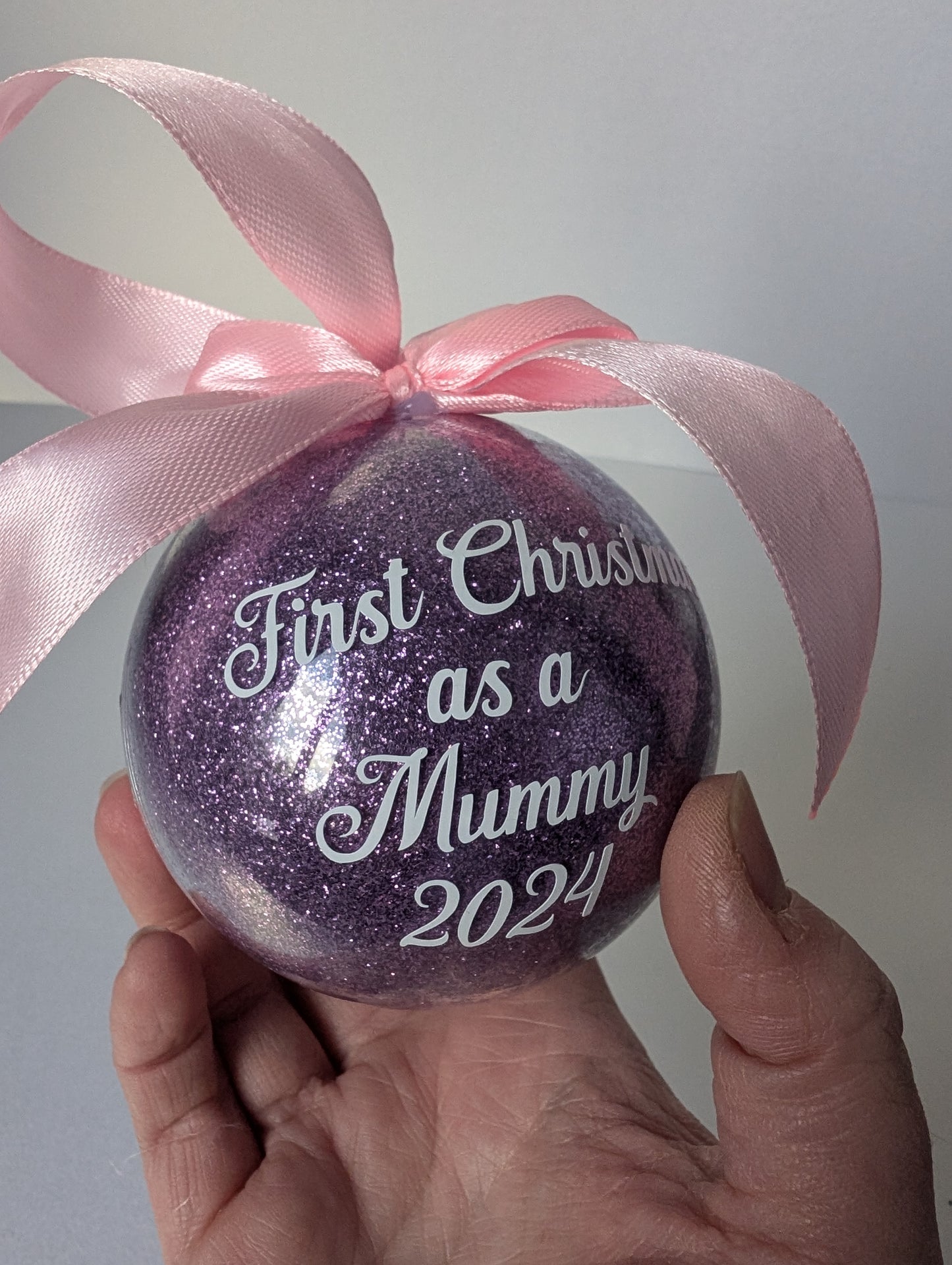 Handmade Christmas Bauble 2024, Glitter Bauble which can be personalised with any name, First Christmas as Mummy/Daddy/Grandad/Nanny