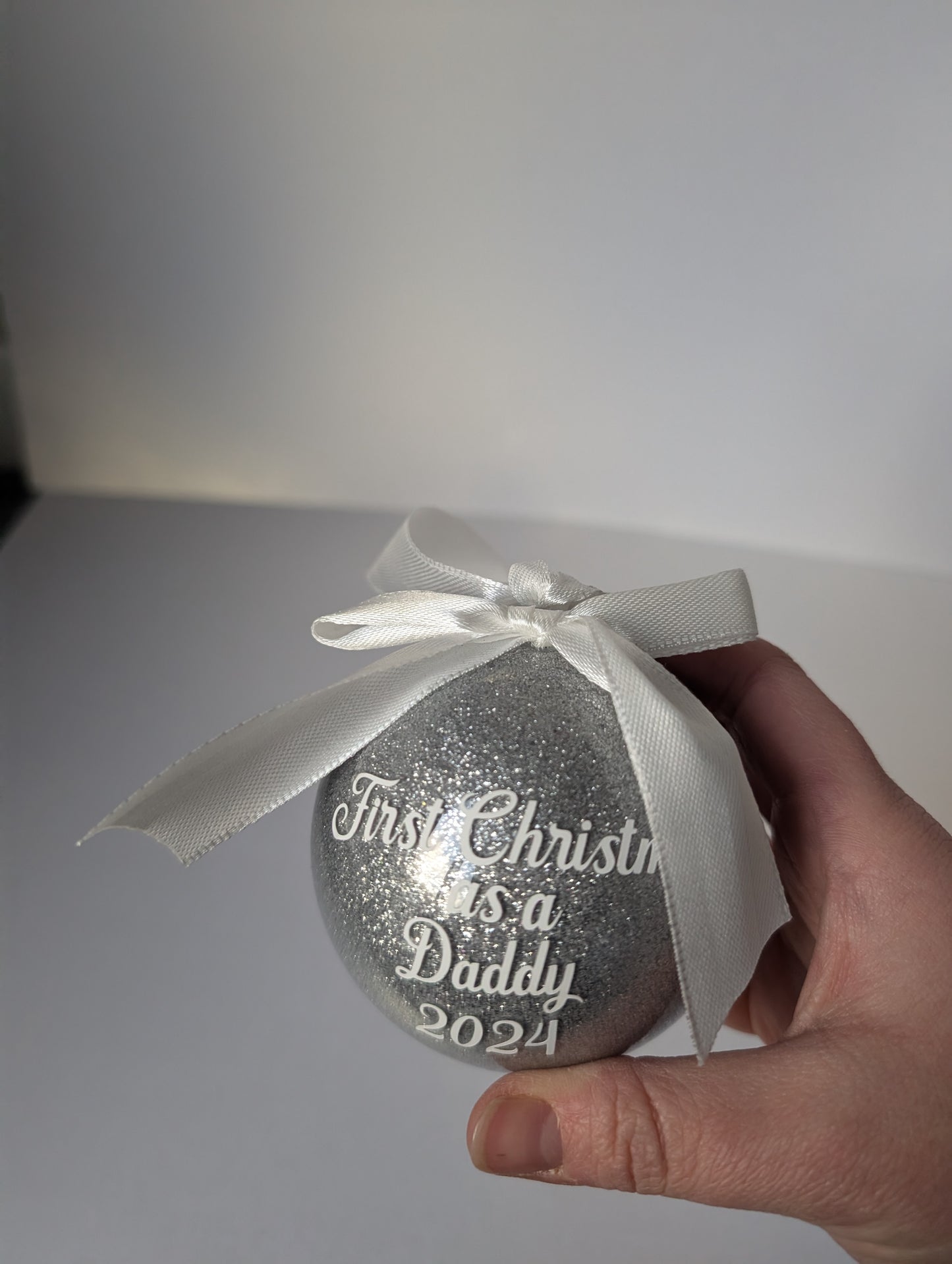 Handmade Christmas Bauble 2024, Glitter Bauble which can be personalised with any name, First Christmas as Mummy/Daddy/Grandad/Nanny