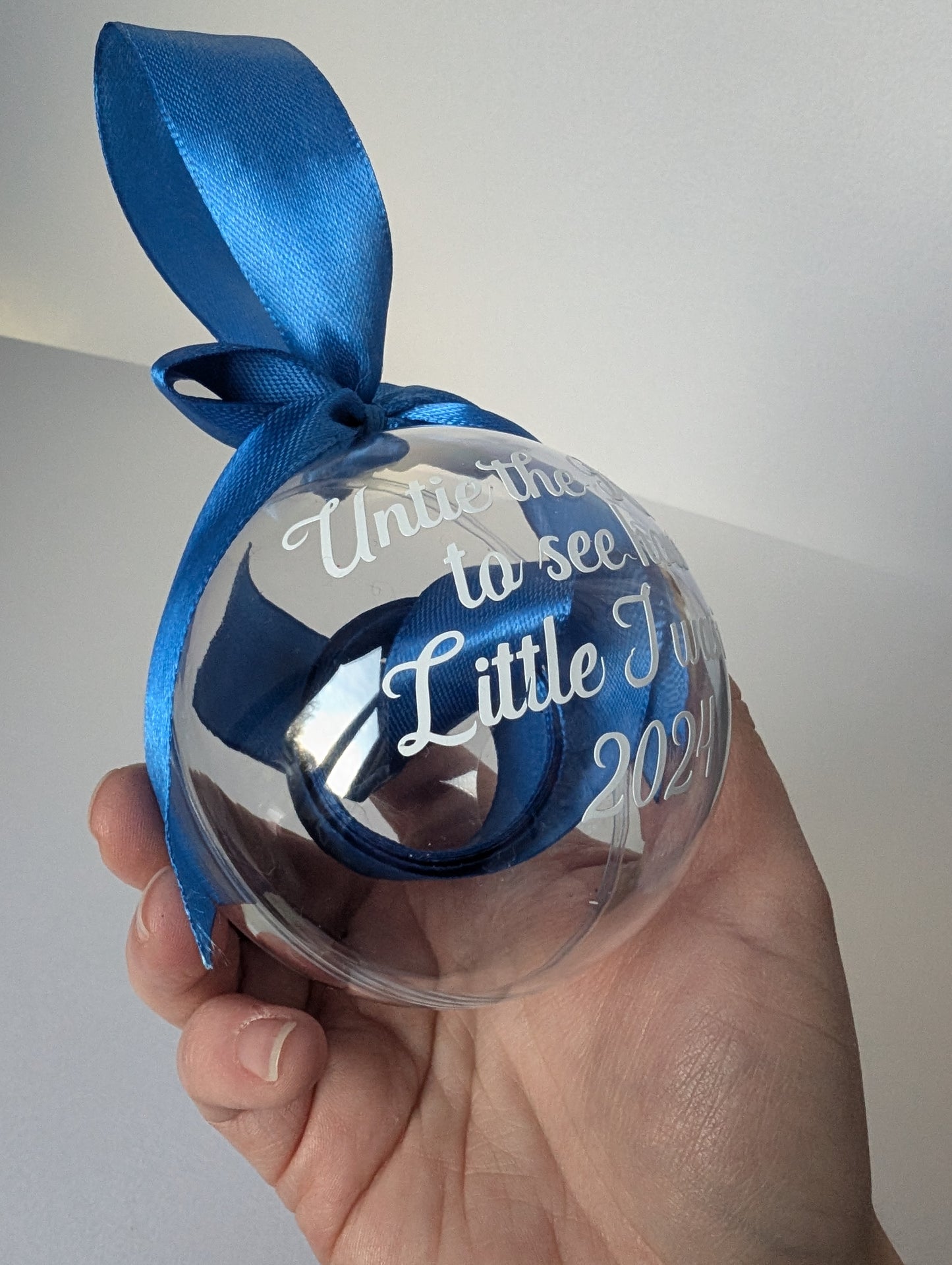 Untie the ribbon to see how little I was in 2024, measure me ribbon, Christmas 2024 bauble, baby bauble 2024