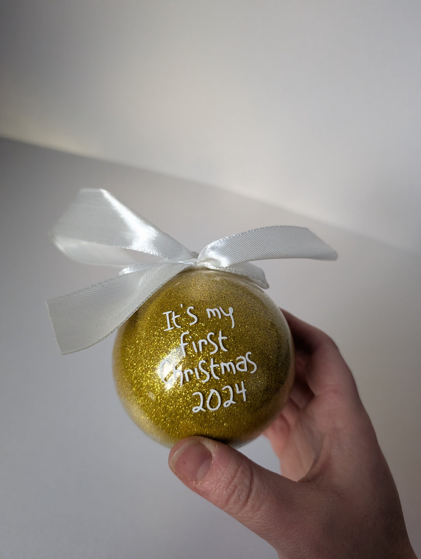 Handmade Christmas Bauble 2024, Glitter Bauble "It's my first Christmas 2024"