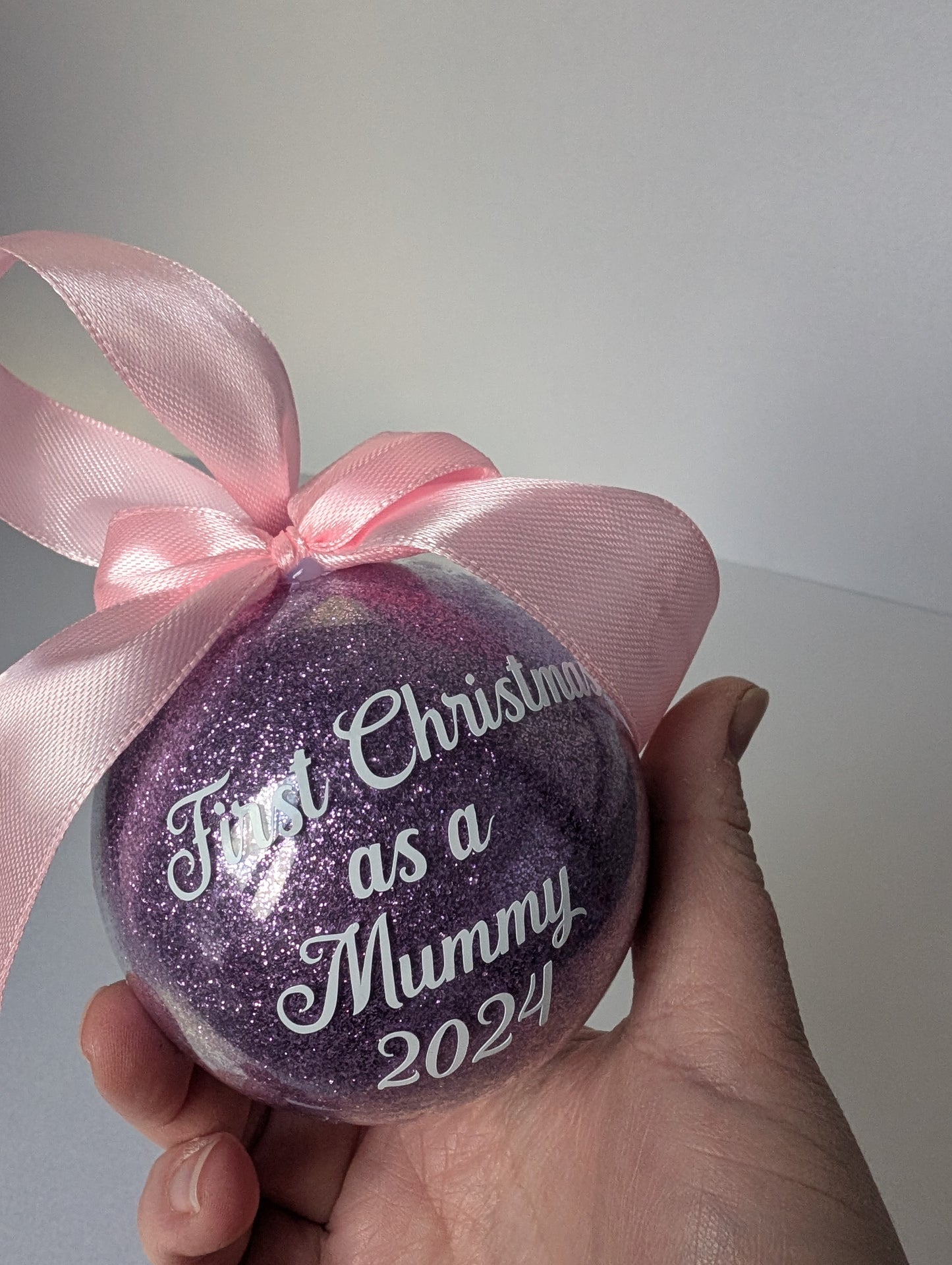 Handmade Christmas Bauble 2024, Glitter Bauble which can be personalised with any name, First Christmas as Mummy/Daddy/Grandad/Nanny