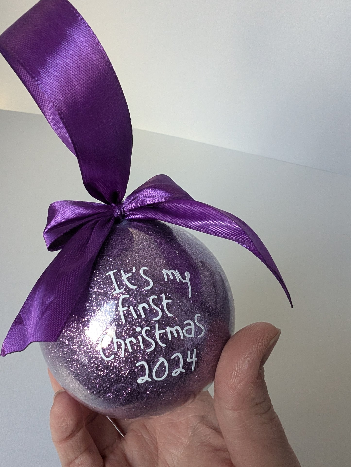 Handmade Christmas Bauble 2024, Glitter Bauble "It's my first Christmas 2024"