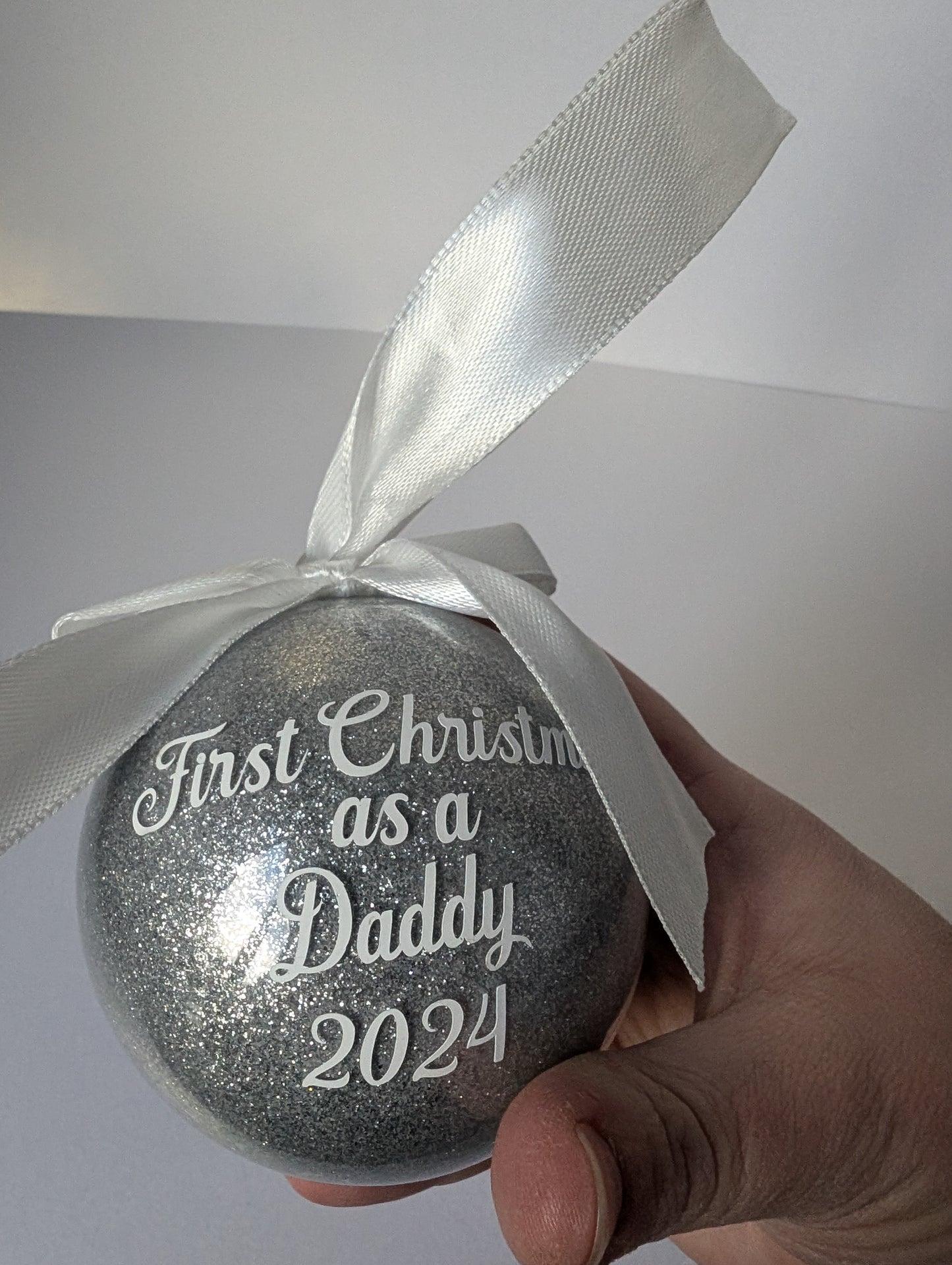 Handmade Christmas Bauble 2024, Glitter Bauble which can be personalised with any name, First Christmas as Mummy/Daddy/Grandad/Nanny