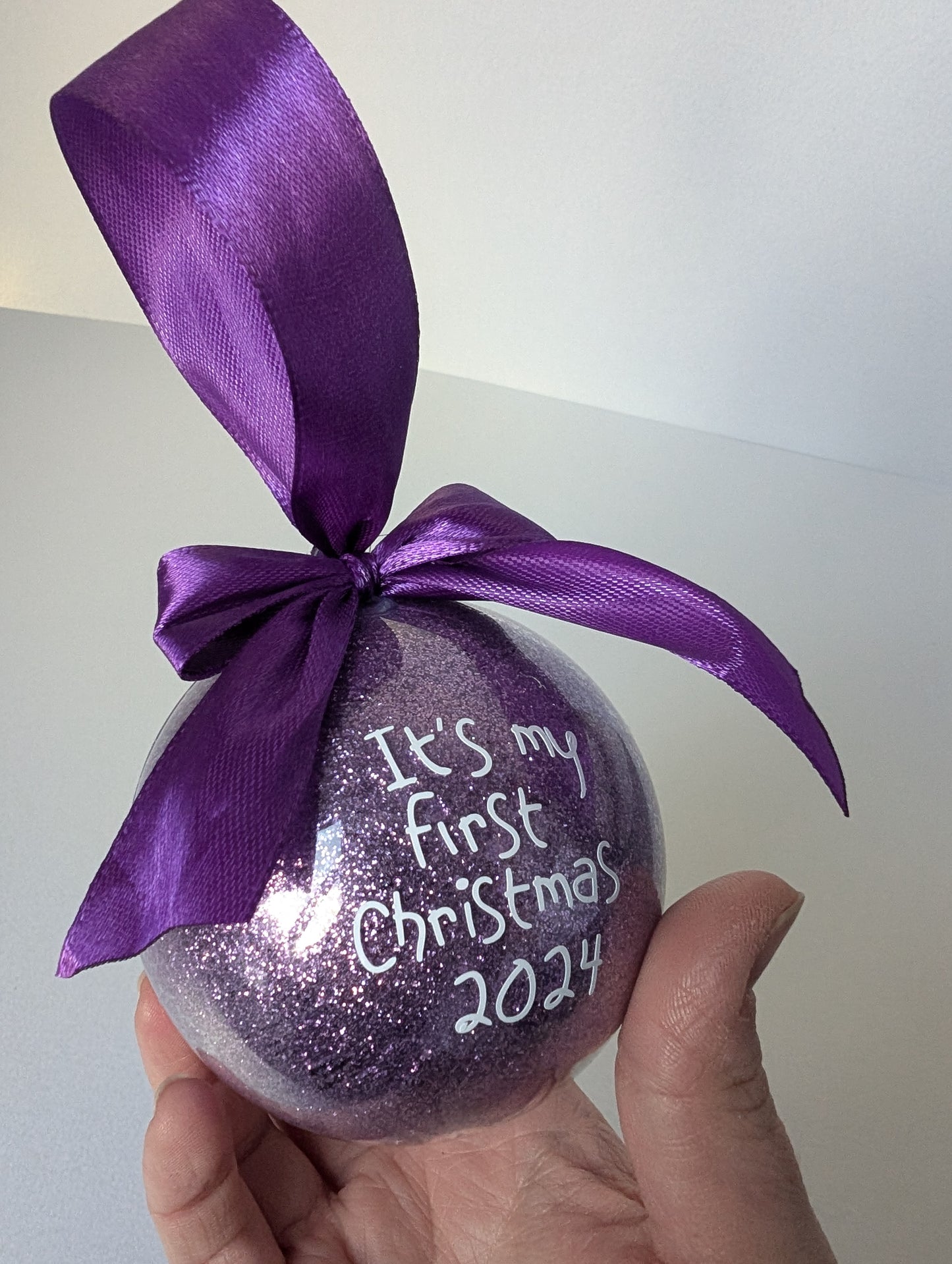 Handmade Christmas Bauble 2024, Glitter Bauble "It's my first Christmas 2024"