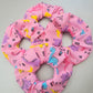 Pink Dinosaur pattern large scrunchie, Dinosaur themed elasticated hair accessory, funky dinosaurs for girls