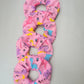 Pink Dinosaur pattern large scrunchie, Dinosaur themed elasticated hair accessory, funky dinosaurs for girls