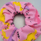 Pink Dinosaur pattern large scrunchie, Dinosaur themed elasticated hair accessory, funky dinosaurs for girls