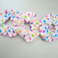 Rainbow Dinosaur pattern large scrunchie, Dinosaur themed elasticated hair accessory, funky dinosaurs for girls