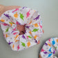 Rainbow Dinosaur pattern large scrunchie, Dinosaur themed elasticated hair accessory, funky dinosaurs for girls