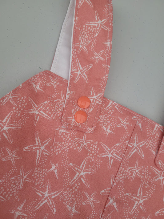 Dungaree shorts, Baby dungaree shorts, Handmade Baby and Toddler Clothing, Coral starfish Dungarees with snap fastening, cute dungarees with pockets