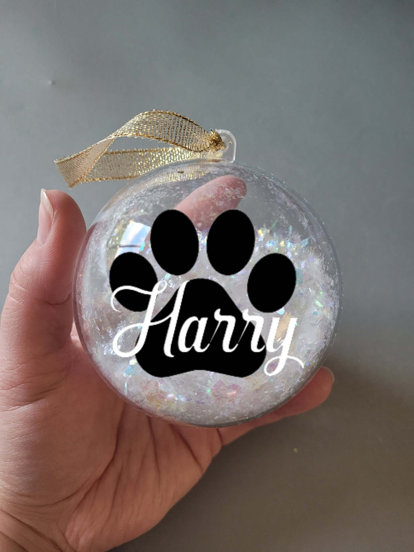 Christmas Glitter Dog Memory Bauble, pet bauble, memory bauble, sparkly glitter Christmas decoration, Christmas tree bauble, paw print christmas bauble, personalised christmas decoration