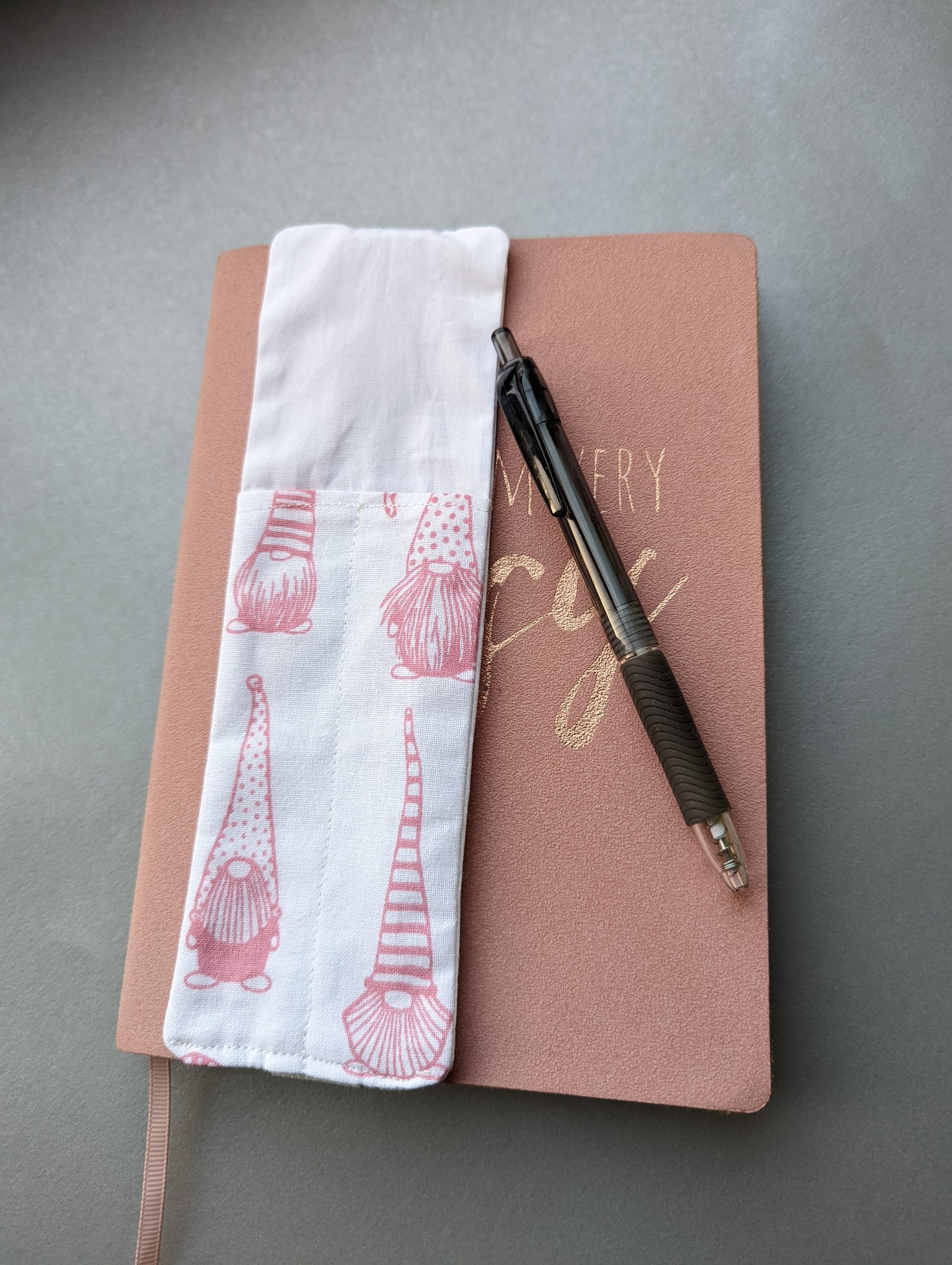 Pink Gonk Pen Pouch, fits over A5 notebook, pink gonk print, stocking filler, Christmas stocking filler, Christmas bookmark