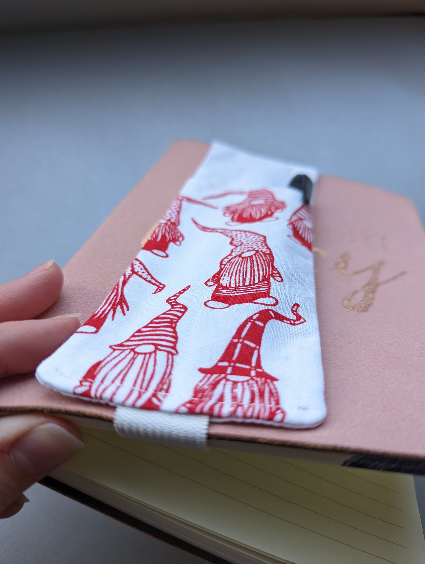 Red Pen Pouch, fits over A5 notebook, red gonk print, stocking filler, never lose a pen again as it will always be with your notebook