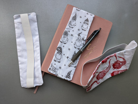 Grey Gonk Pen Pouch, fits over A5 notebook, grey gonk print, stocking filler, never lose a pen again as it will always be with your notebook
