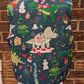 Christmas Dinosaur Reversible Waistcoat, fully reversible red or dinosaur front and back, popper fastening, available from newborn to age 10