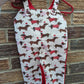 Sausage Dog Christmas Dungarees, Cream and Red Kids Dungarees, handmade dungarees, Christmas clothing for kids, Christmas dungarees