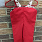 Sausage Dog Christmas Dungarees, Cream and Red Kids Dungarees, handmade dungarees, Christmas clothing for kids, Christmas dungarees