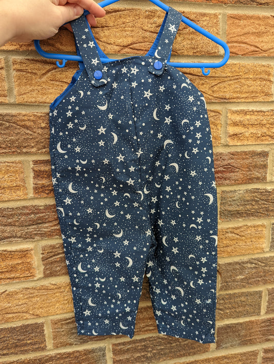 Navy Blue Moon and Stars Kids Dungarees, handmade dungarees, Christmas clothing for kids, Christmas dungarees