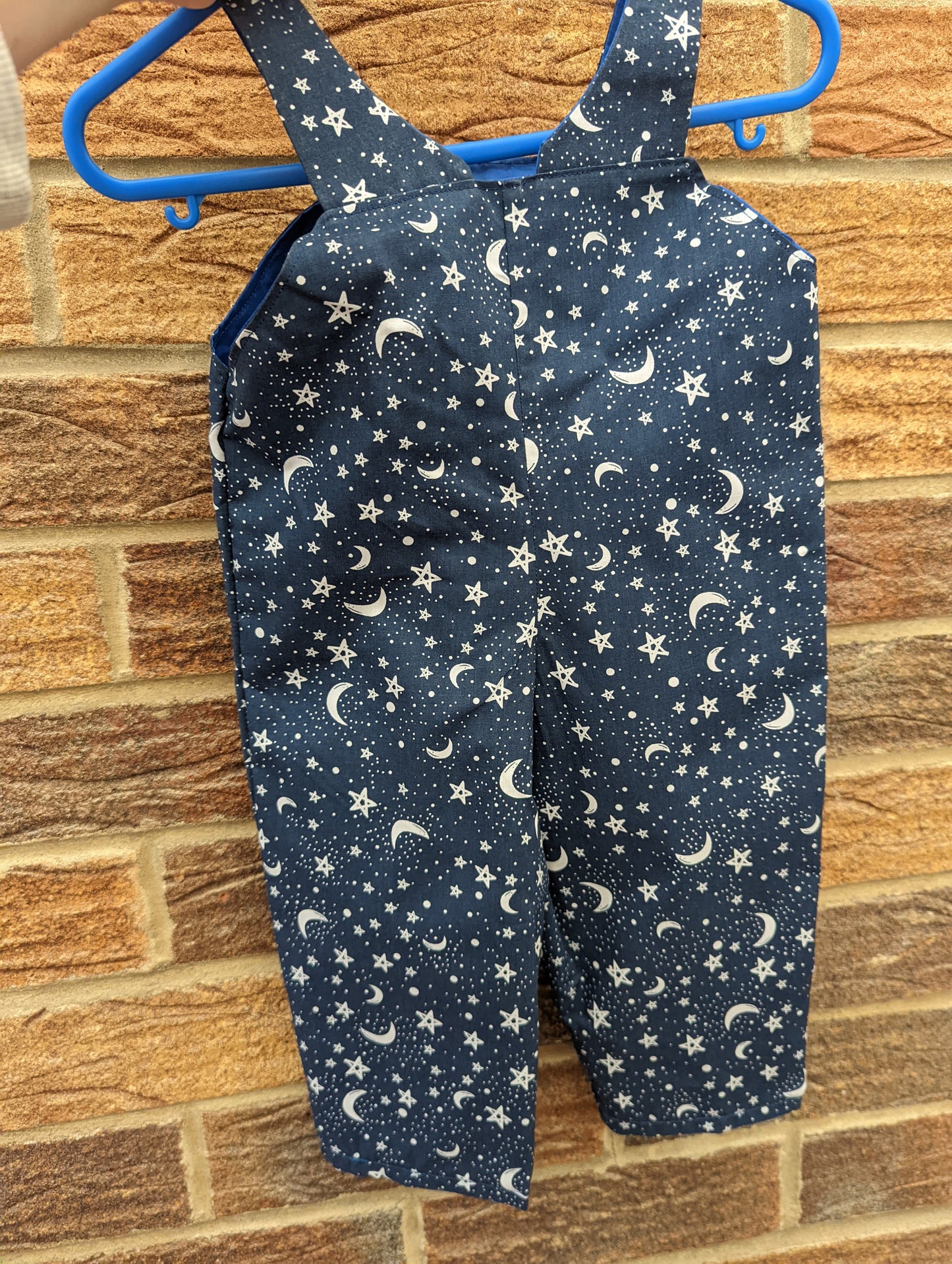 Navy Blue Moon and Stars Kids Dungarees, handmade dungarees, Christmas clothing for kids, Christmas dungarees