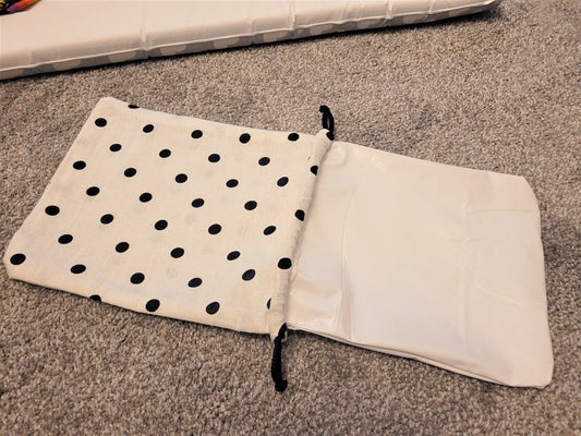 Baby White and Black Polka Dot Wet Clothes Bag, waterproof wet/dry bag, Reusable Linen bag with waterproof interior, changing bag essential
