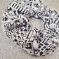 Aztec Print Large Scrunchie, Black and White Aztec Print