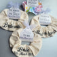 Bride Large Hair Scrunchie, Bride to be and date of wedding gift tag, Personalised Bridal gift, Hen party gift box