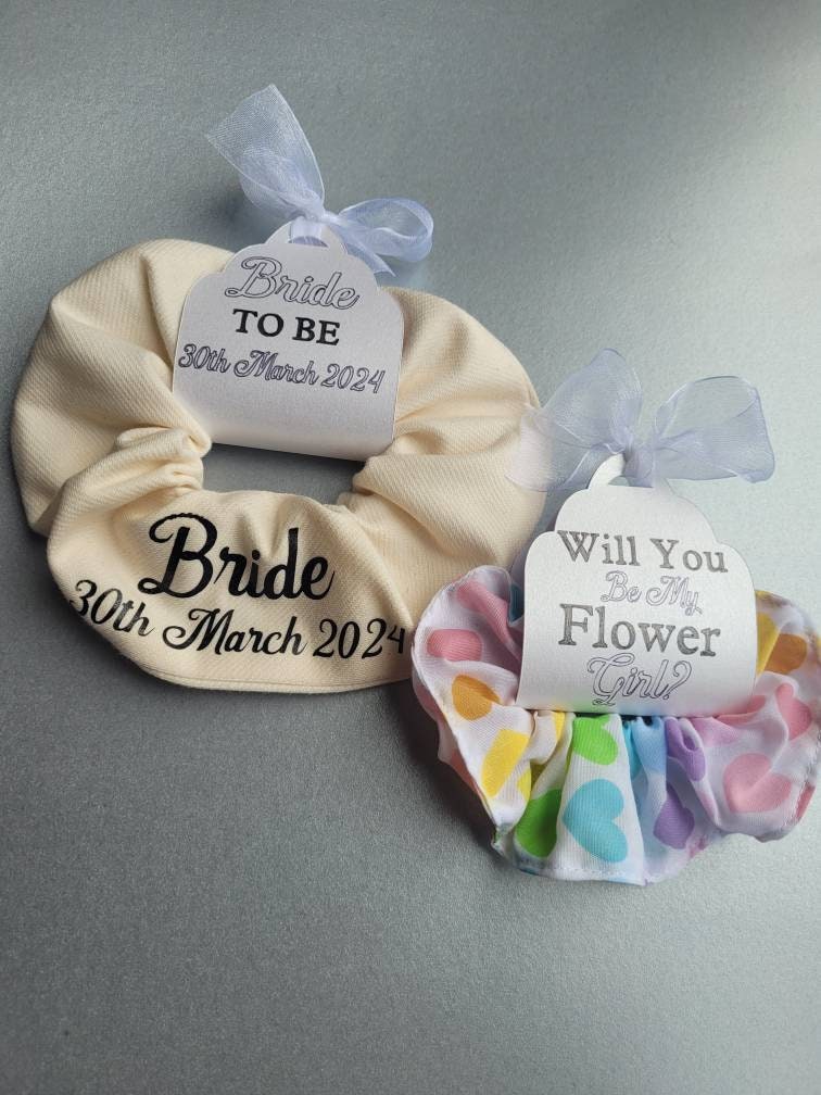 Flower Girl mini Hair Scrunchie, Will you be my flower girl? Bridesmaid gift, Be my Flower girl box gift