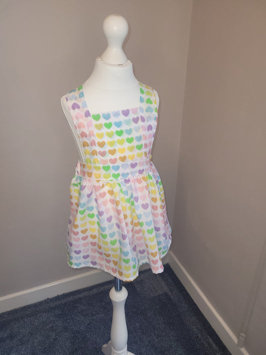 Rainbow Heart Pinafore Dress, 0-3 months to 5-6 years, elasticated waist, spring pastel colours
