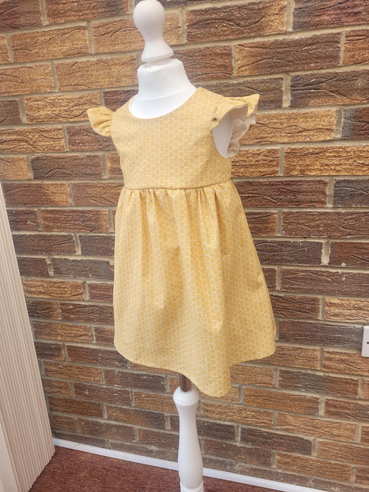 Fairy tale baby dress, First Birthday Outfit, Wedding Outfit Toddler, Baby Girl Summer Dress, handmade to order, mustard, honeycomb dress