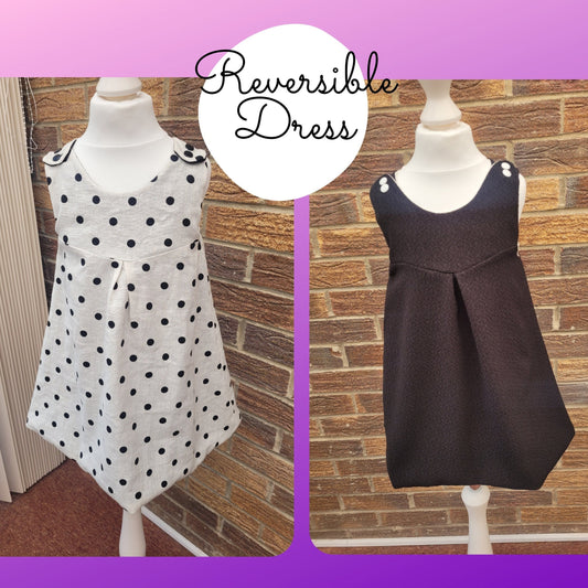 Reversible Black and White Polka dot dress, Baby Girl Summer Dress, handmade to order in the UK, 2 outfits in 1, Wedding outfit Toddler
