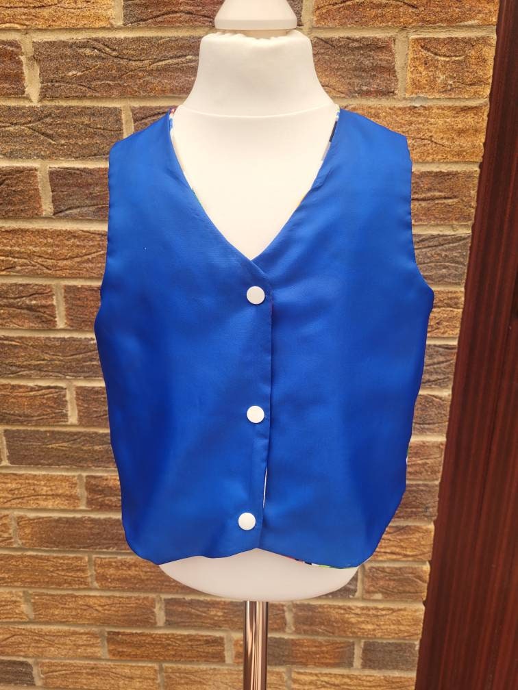 Reversible Waistcoat, Jungle Print and Electric Blue waistcoat, unisex reversible waistcoat, wedding outfit baby boy