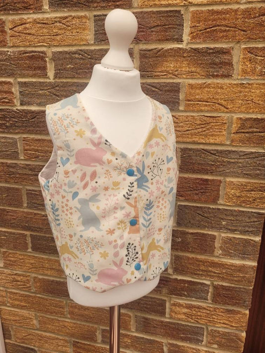 Rabbit Reversible waistcoat, wedding outfit baby boy, 2 outfits in 1