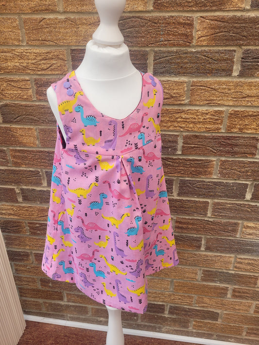 Reversible Pink Dinosaur Dress, Wedding Outfit Toddler, Baby Girl Summer Dress, A line dress, handmade to order in the UK, 2 outfits in 1