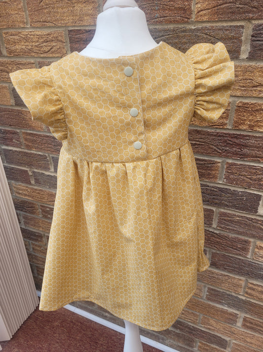 Fairy tale baby dress, First Birthday Outfit, Wedding Outfit Toddler, Baby Girl Summer Dress, handmade to order, mustard, honeycomb dress